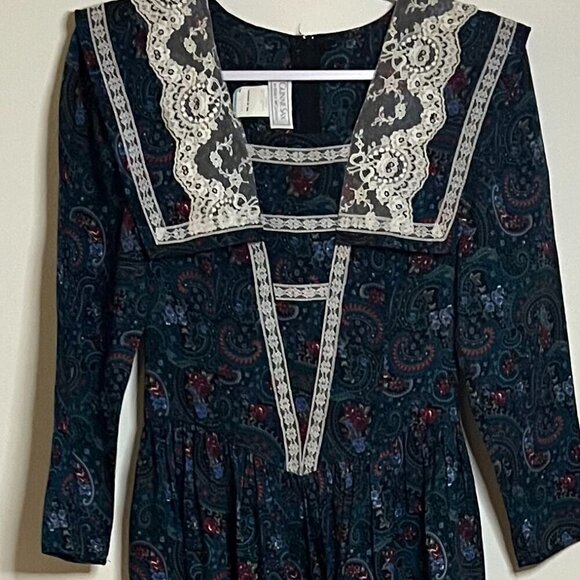 Vintage GUNNE SAX JESSICA MCCLINTOCK Prairie Ditsy Floral Paisley Dress Size 9 - Picture 2 of 10